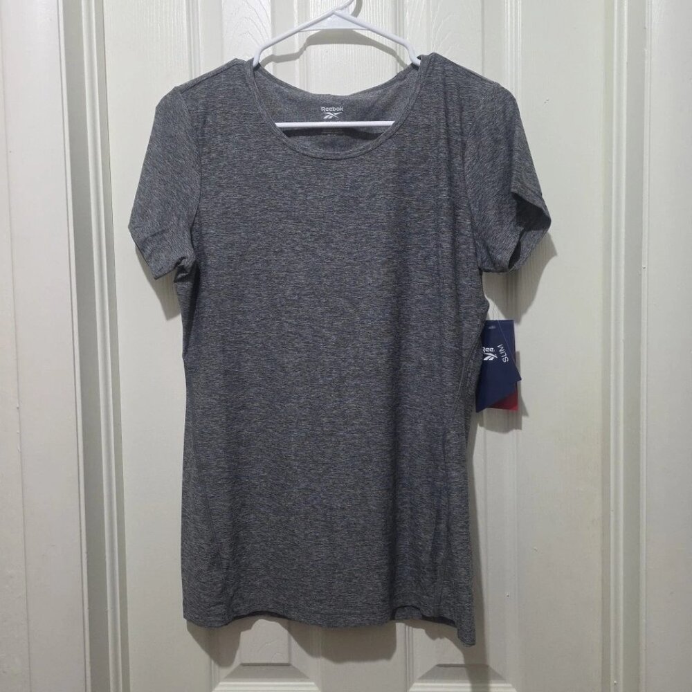Womens Reebok Black Heather Moisture Managment Small Short Sleeve Shirt Slim